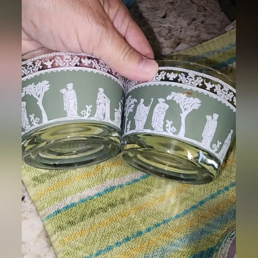 JEANETTE GLASS VINTAGE MCM HELLENIC JASPERWEAR DESSERT CUP BOWLS set 2